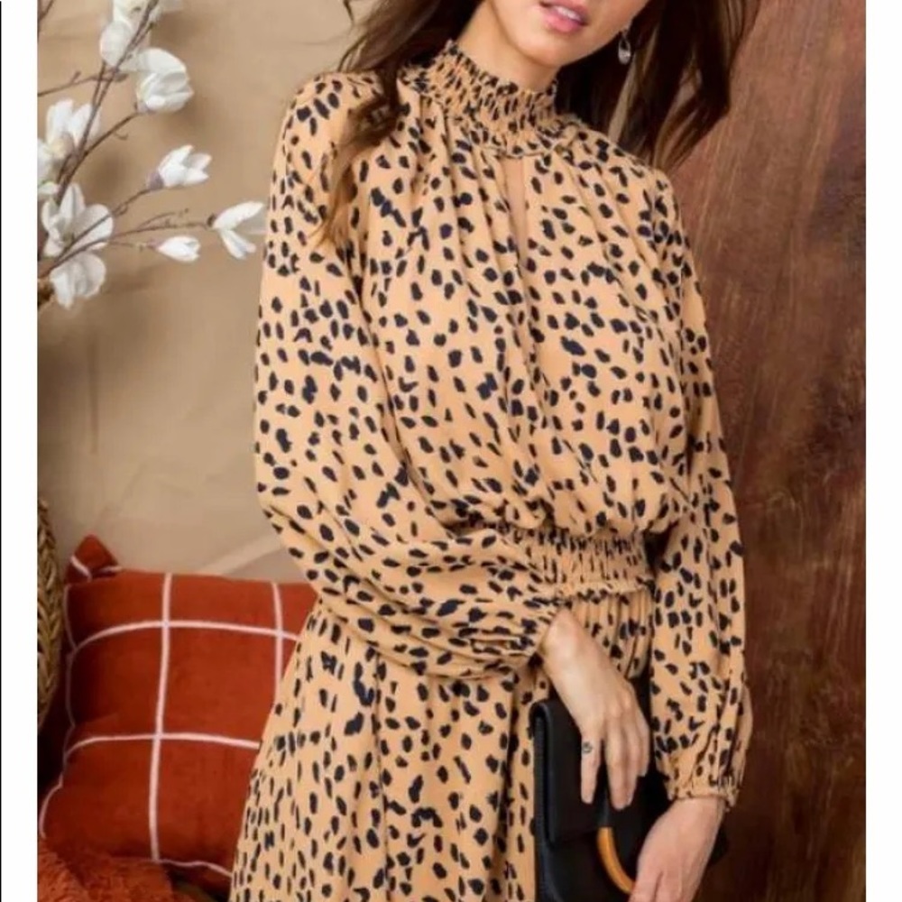 SMOCKING PAISLEY MOCKNECK LEOPARD DRESS (Last Two)